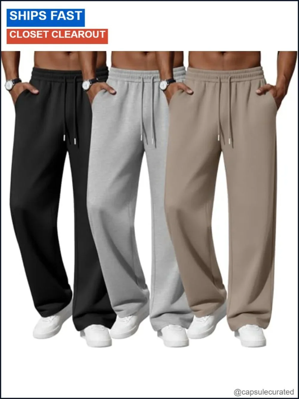 3 Pack Men's Lightweight Sweatpants Drawstring Pockets